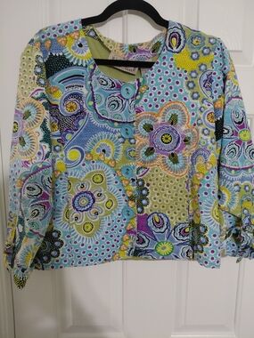 Vintage Lifestyle Women's Multicolor Patchwork Button Blazer - Blue & Green
